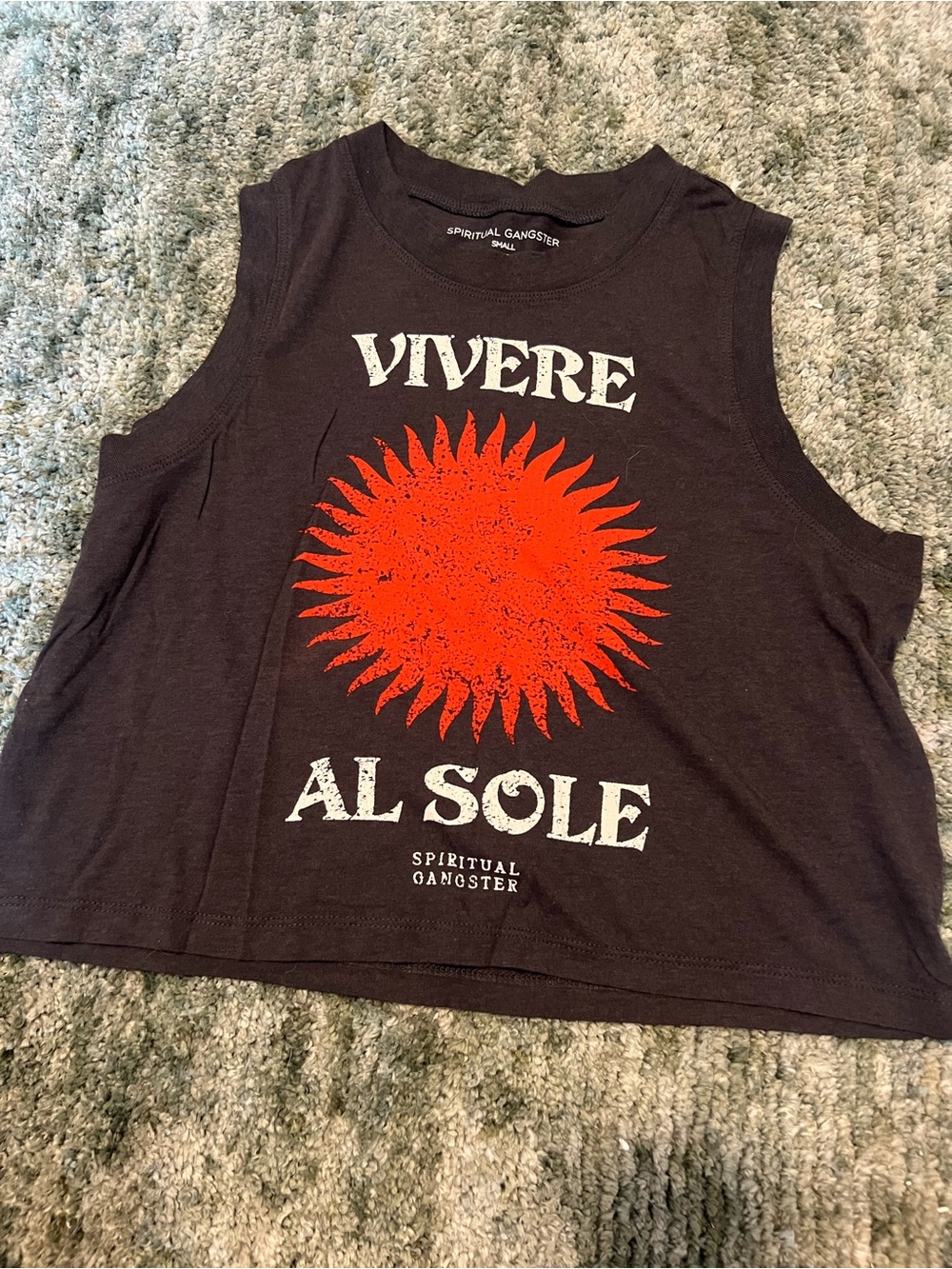 Spiritual Gangster Black Cropped Tank with Red Sun Graphic Size Small